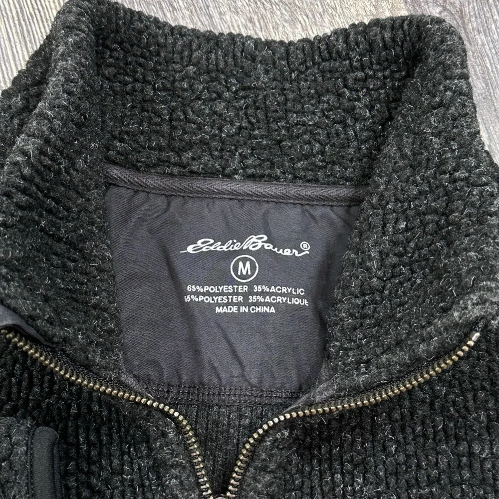 Eddie Bauer Long Sleeve 1/4 Zip Sherpa Pullover Jacket Sweater Black Mens Size M
